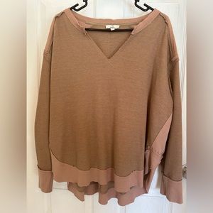 Drop shoulder waffle top